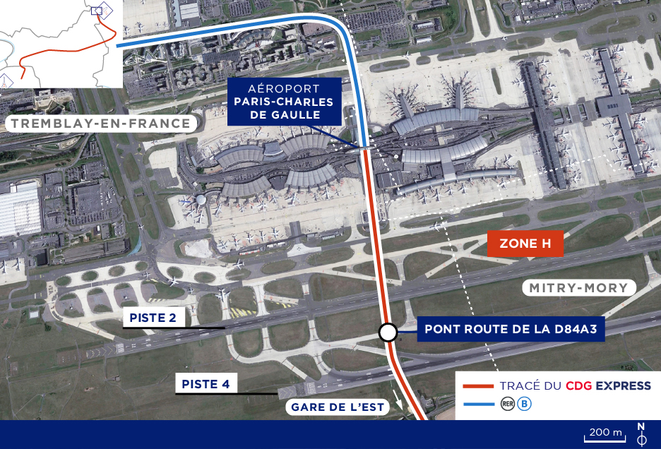 Zone H du tracé du CDG Express au niveau de l'aéroport Paris-Charles de Gaulle 2.